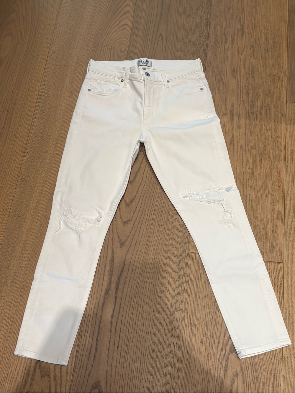 Agolde Men's White Skinny Jeans with Knee Rips